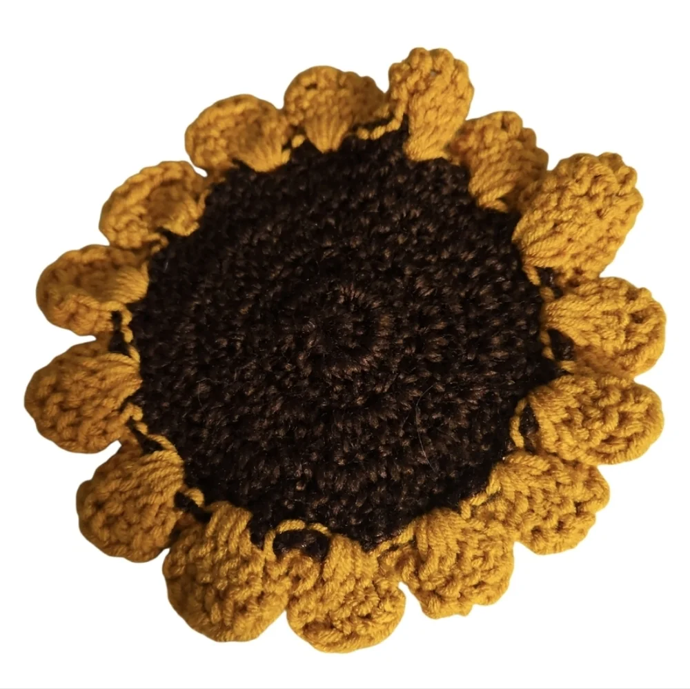 Hand Crafted Floral Coaster 2pc Set Sunflower Mug Rug Home Decor Faux Flower Mat